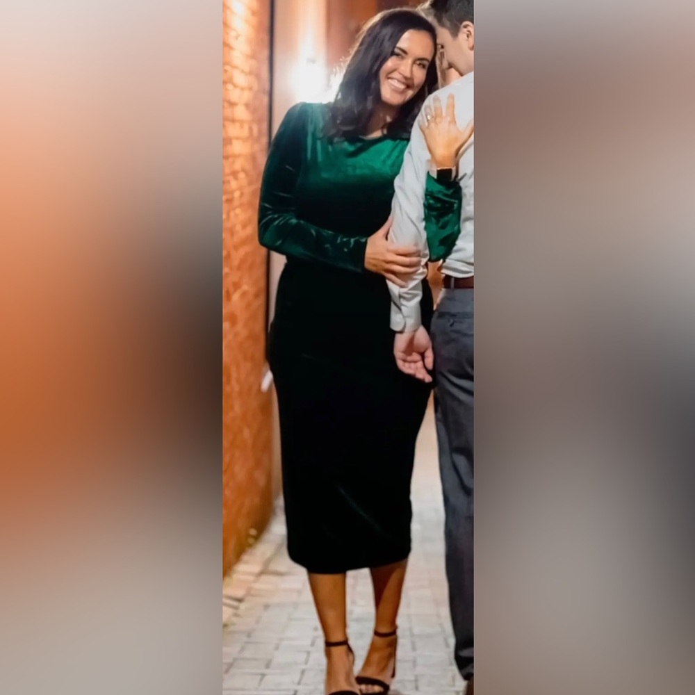 Bardot dark green velvet backless dress